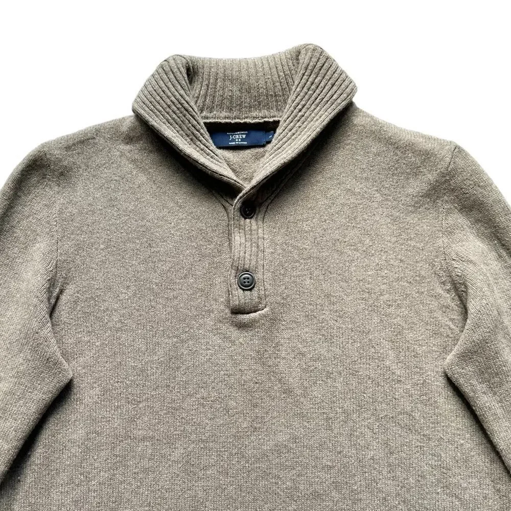 🔃J. Crew Men’s Brown Lambswool Shawl Collar Front Button Pullover Sweater